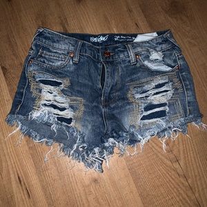 Distressed denim high rise shorts